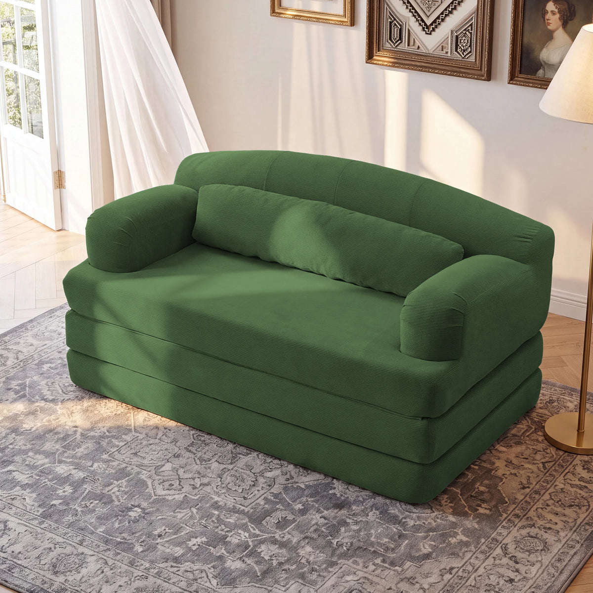 Foldable Corduroy Sofa Bed with Removable Cover