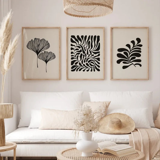 Minimalist Boho Matisse Botanical Leaves Canvas Wall Art