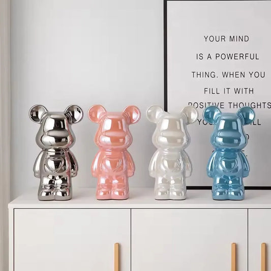 European Electroplated Ceramic Bear Figurine for Home Decor