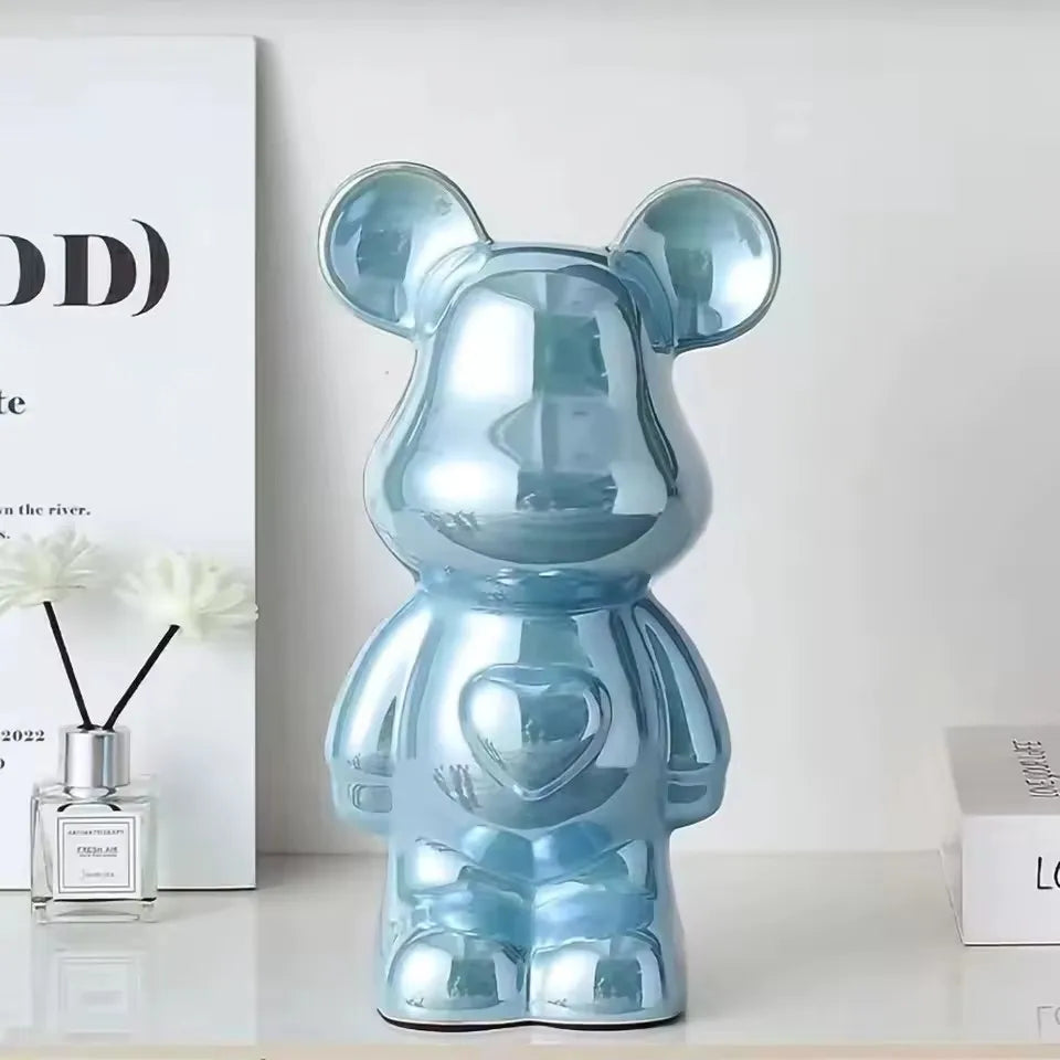 European Electroplated Ceramic Bear Figurine for Home Decor