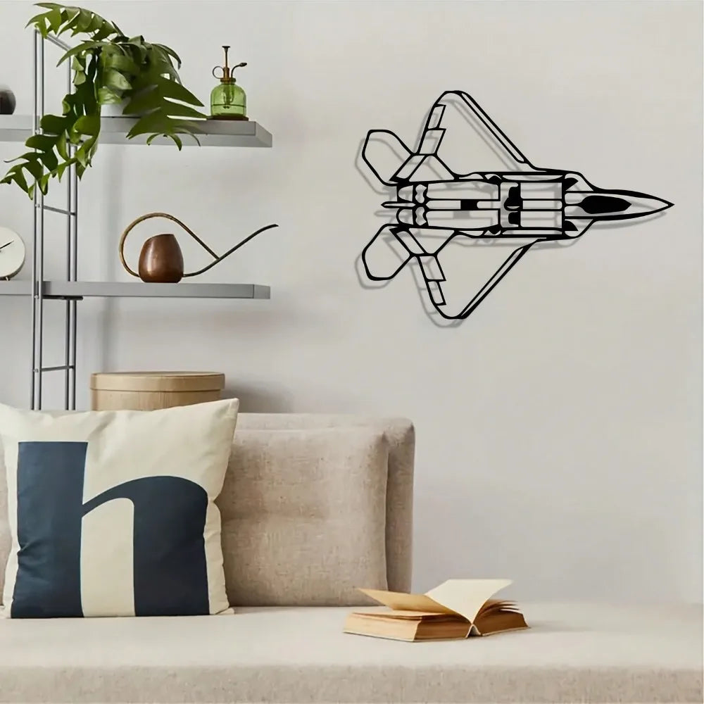 Vintage Powder-Coated F-22 Raptor Fighter Jet Wall Art