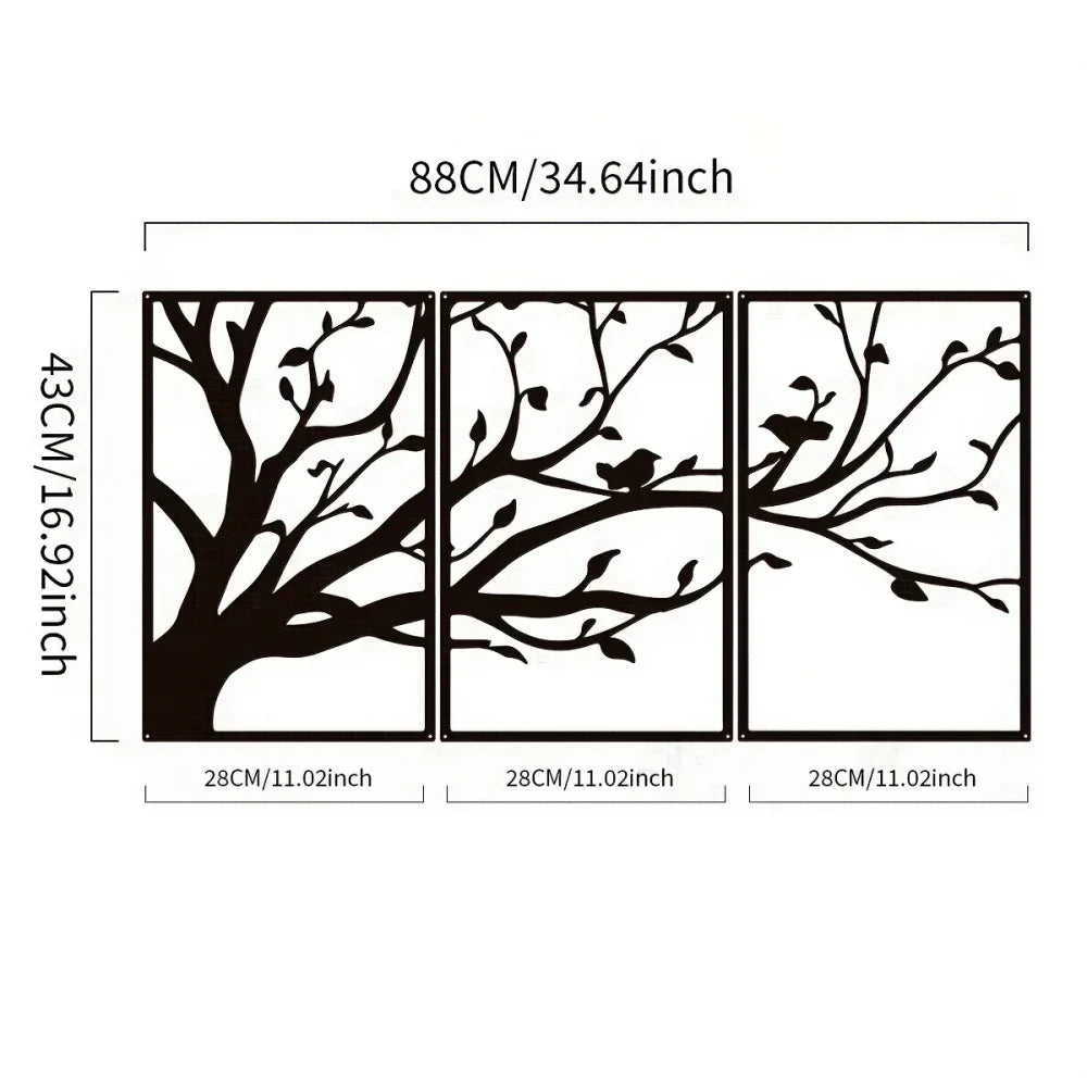 3-Piece Family Tree Metal Wall Art Decoration