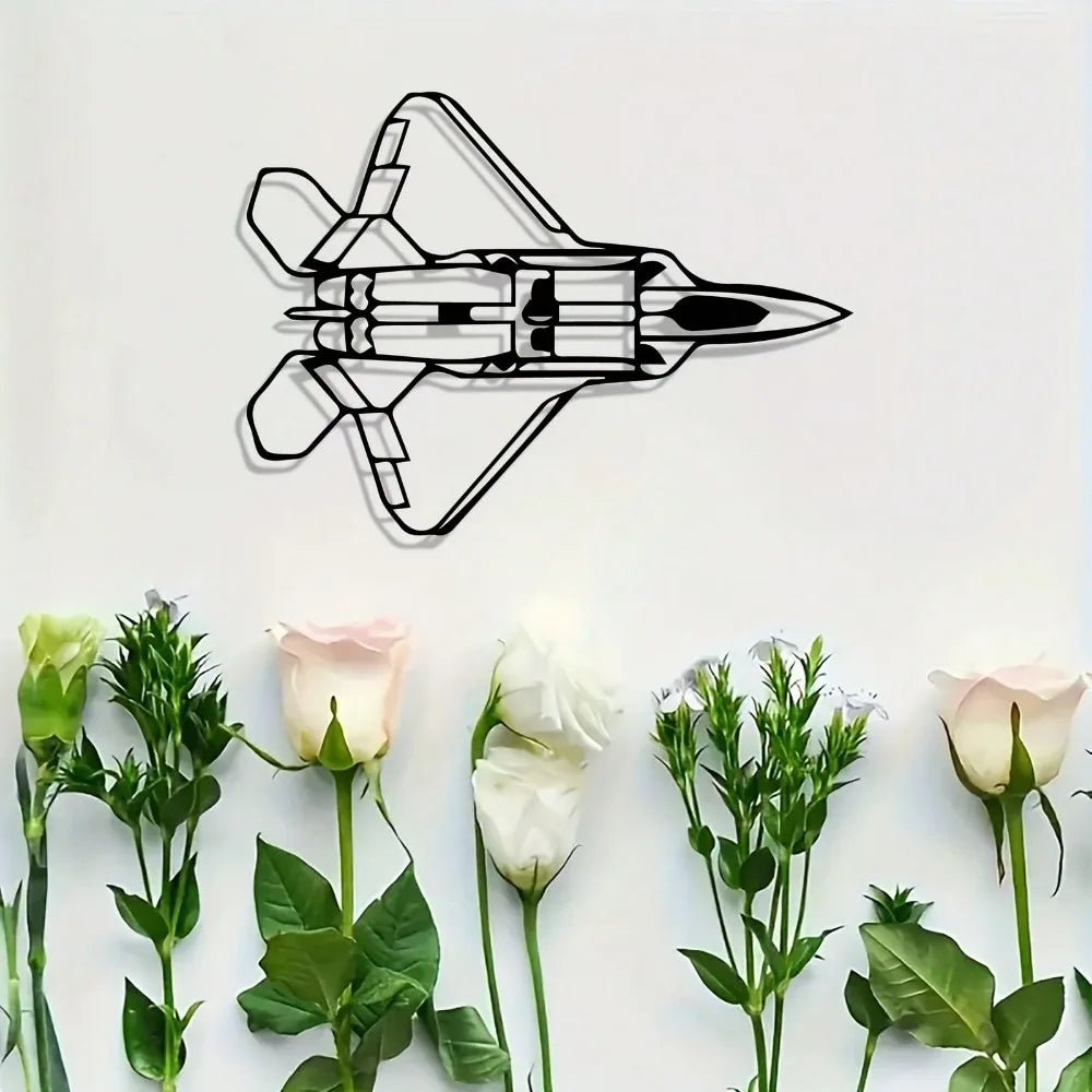 Vintage Powder-Coated F-22 Raptor Fighter Jet Wall Art