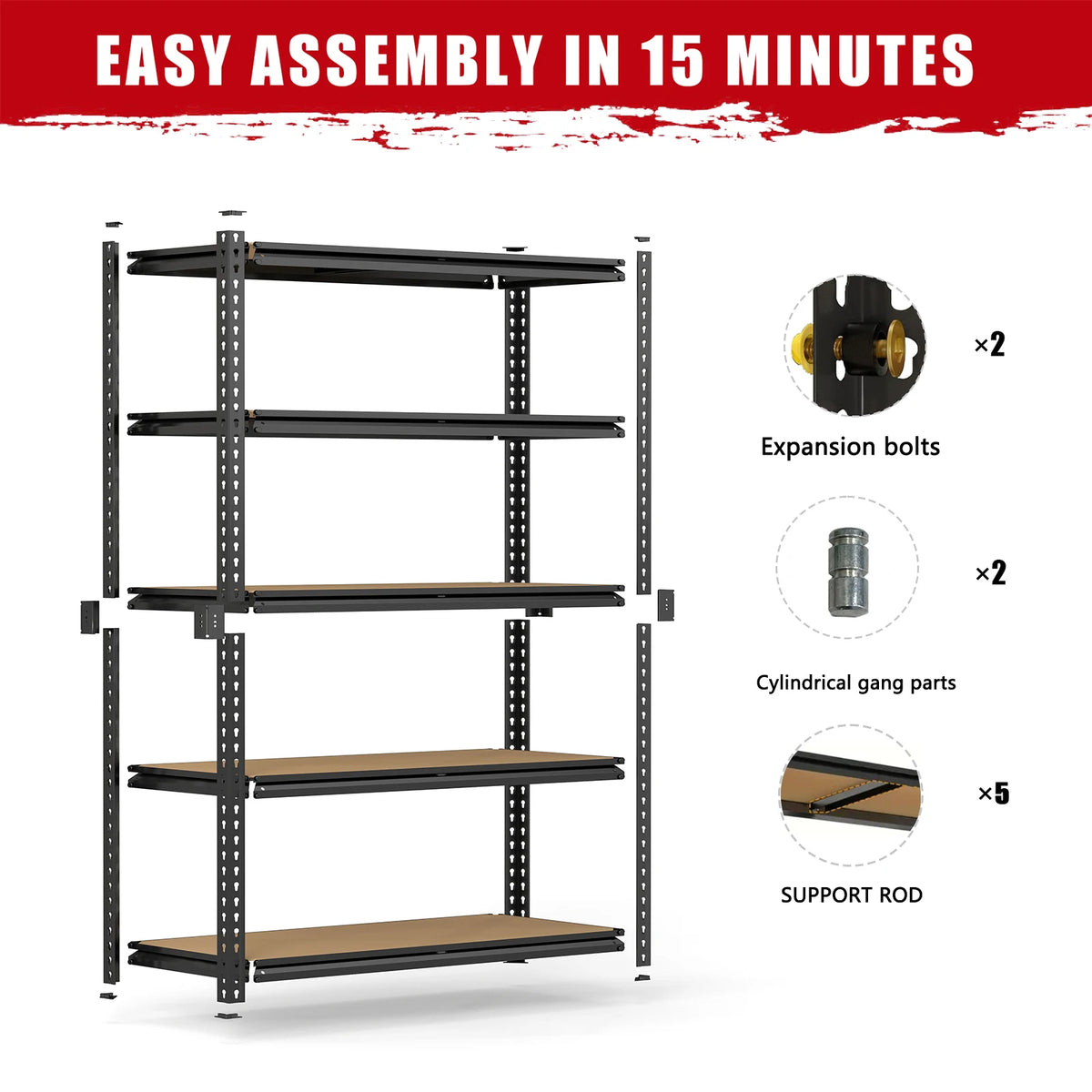 2000 lb Capacity Adjustable 5-Tier Heavy-Duty Garage Shelving