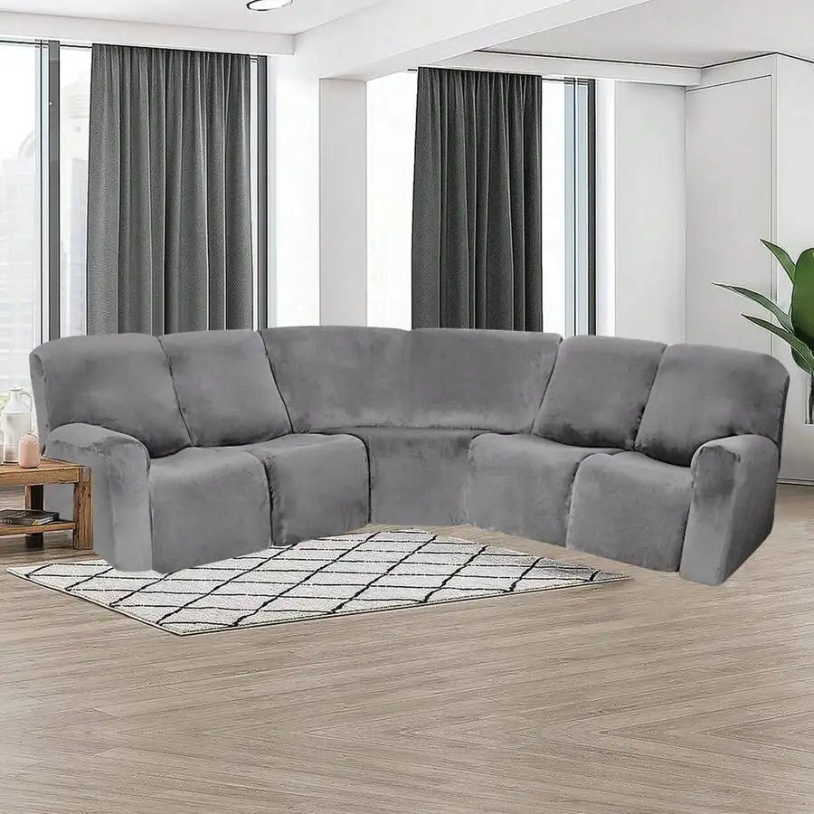 5-Seater L-Shaped Velvet Stretch Sofa Cover