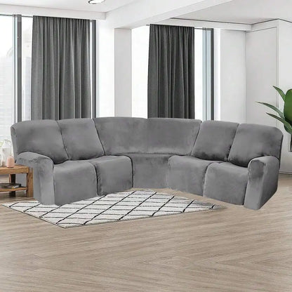 5-Seater L-Shaped Velvet Stretch Sofa Cover