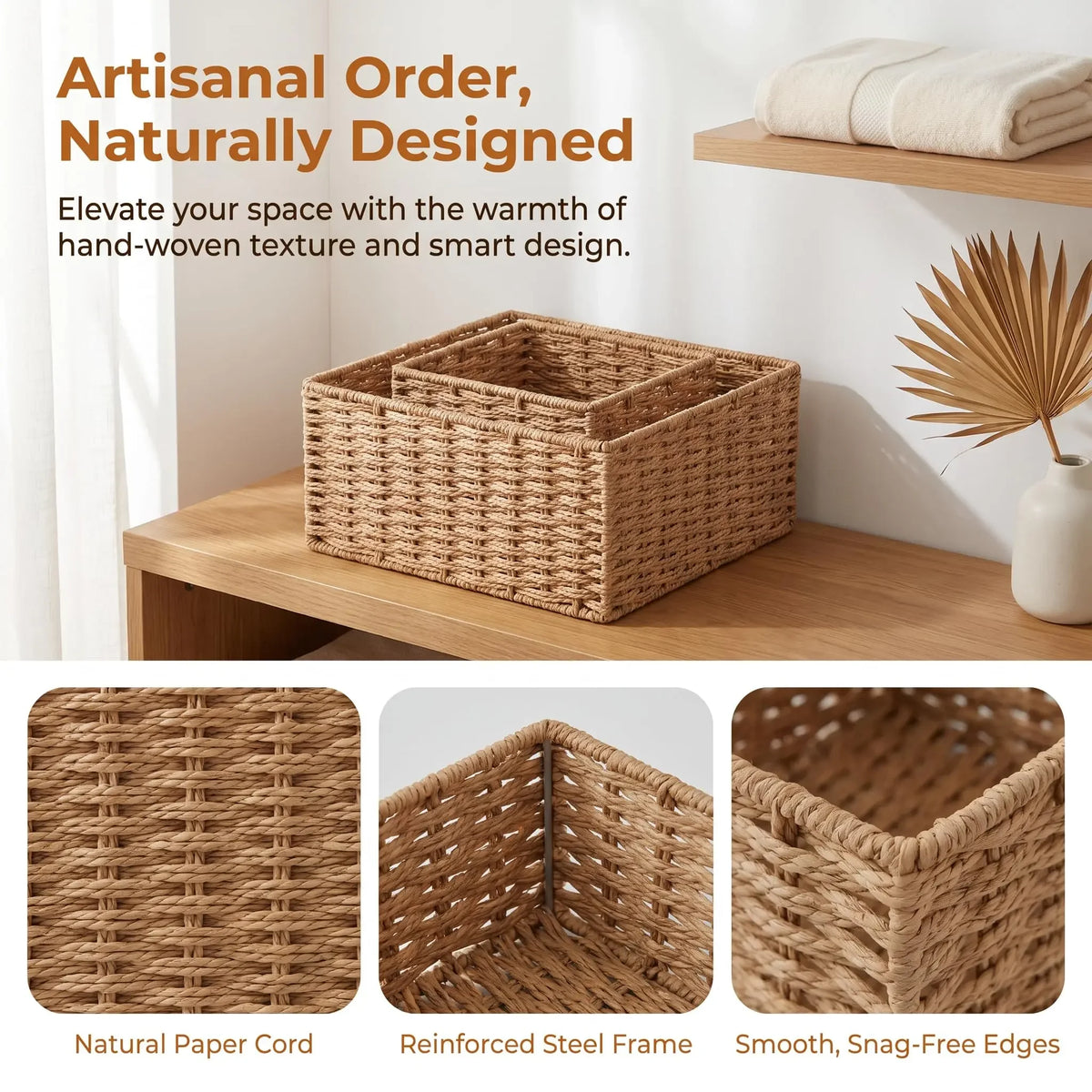 3-Piece Paper Rope Woven Storage Basket Set