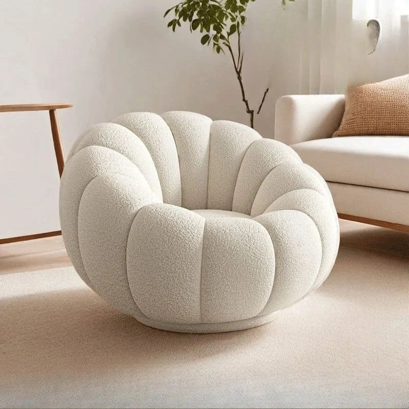 Cream Lamb Wool Plush Pumpkin Sofa Chair for Relaxation