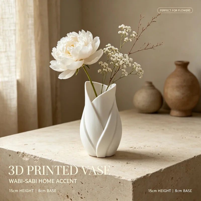 Petal-Shaped Matte White Decorative Vase with Curved Design