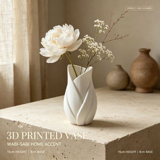 Petal-Shaped Matte White Decorative Vase with Curved Design