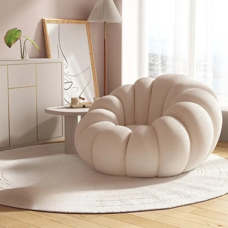 Cream Lamb Wool Plush Pumpkin Sofa Chair for Relaxation