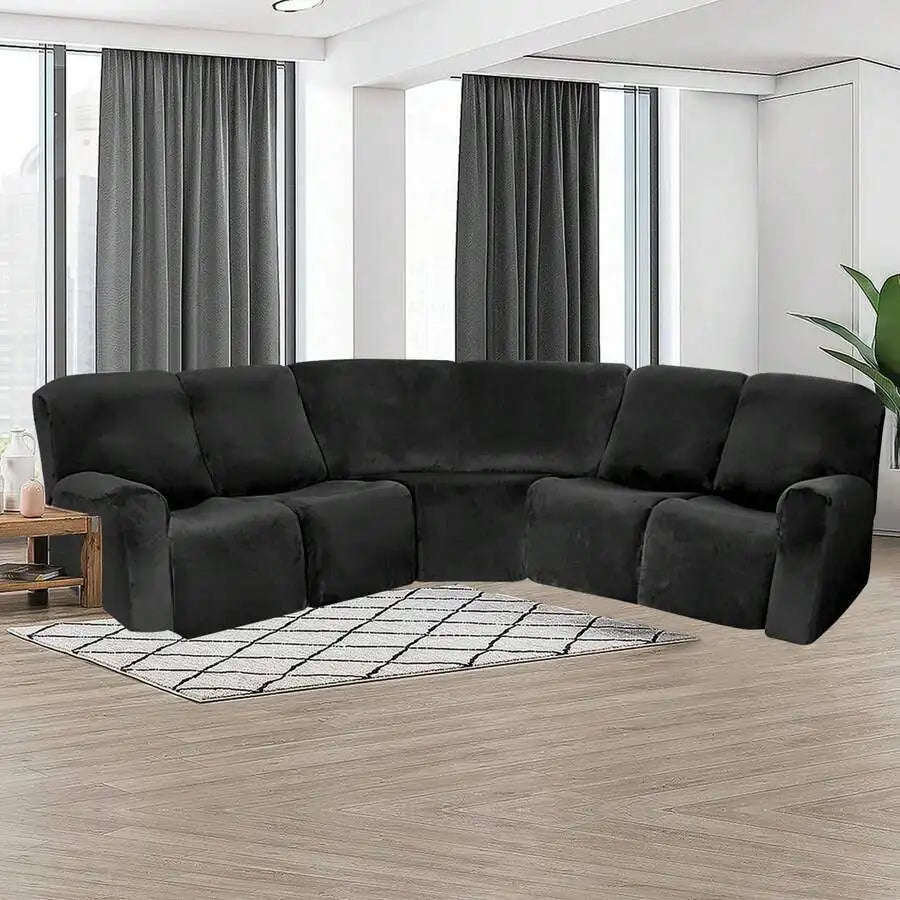 5-Seater L-Shaped Velvet Stretch Sofa Cover