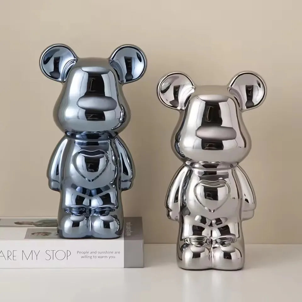 European Electroplated Ceramic Bear Figurine for Home Decor