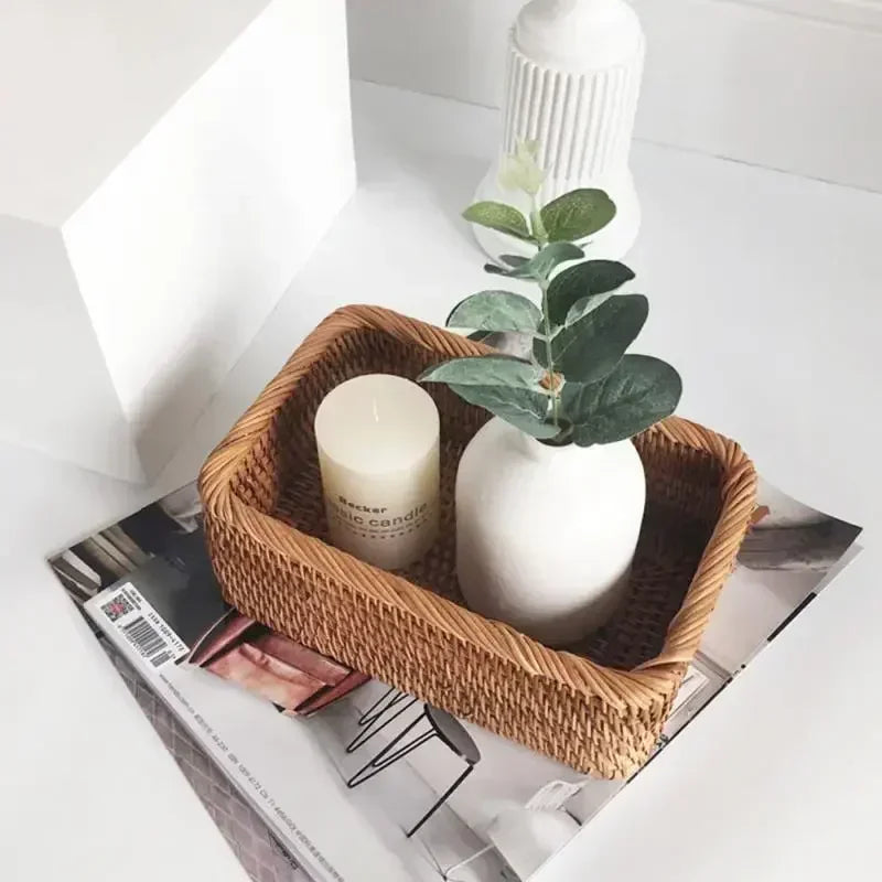 Handwoven Rectangular Rattan Wicker Storage Basket