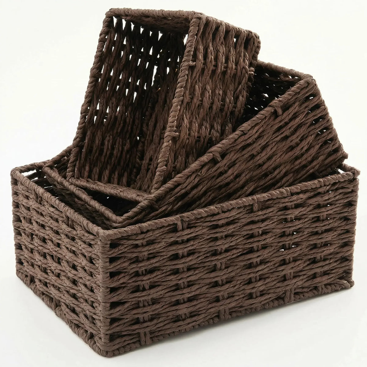 3-Piece Paper Rope Woven Storage Basket Set