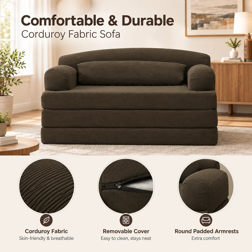 Foldable Corduroy Sofa Bed with Removable Cover