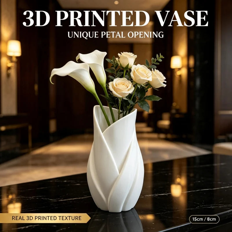 Petal-Shaped Matte White Decorative Vase with Curved Design