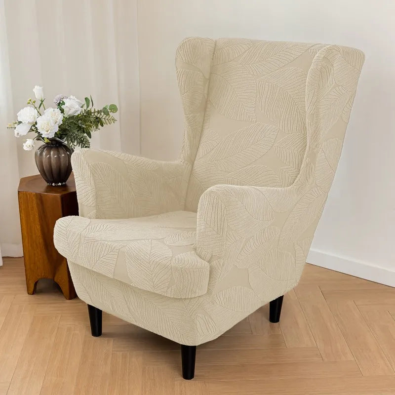Jacquard Elastic Wingback Chair Cover with Cushion Cover