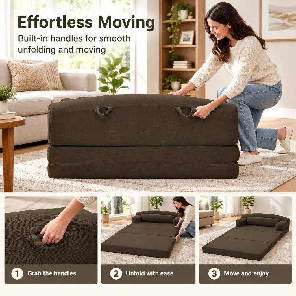Foldable Corduroy Sofa Bed with Removable Cover
