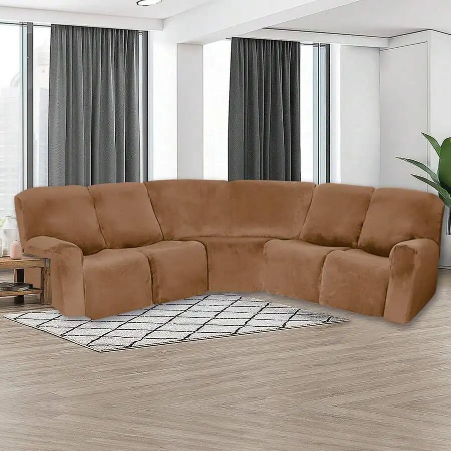 5-Seater L-Shaped Velvet Stretch Sofa Cover