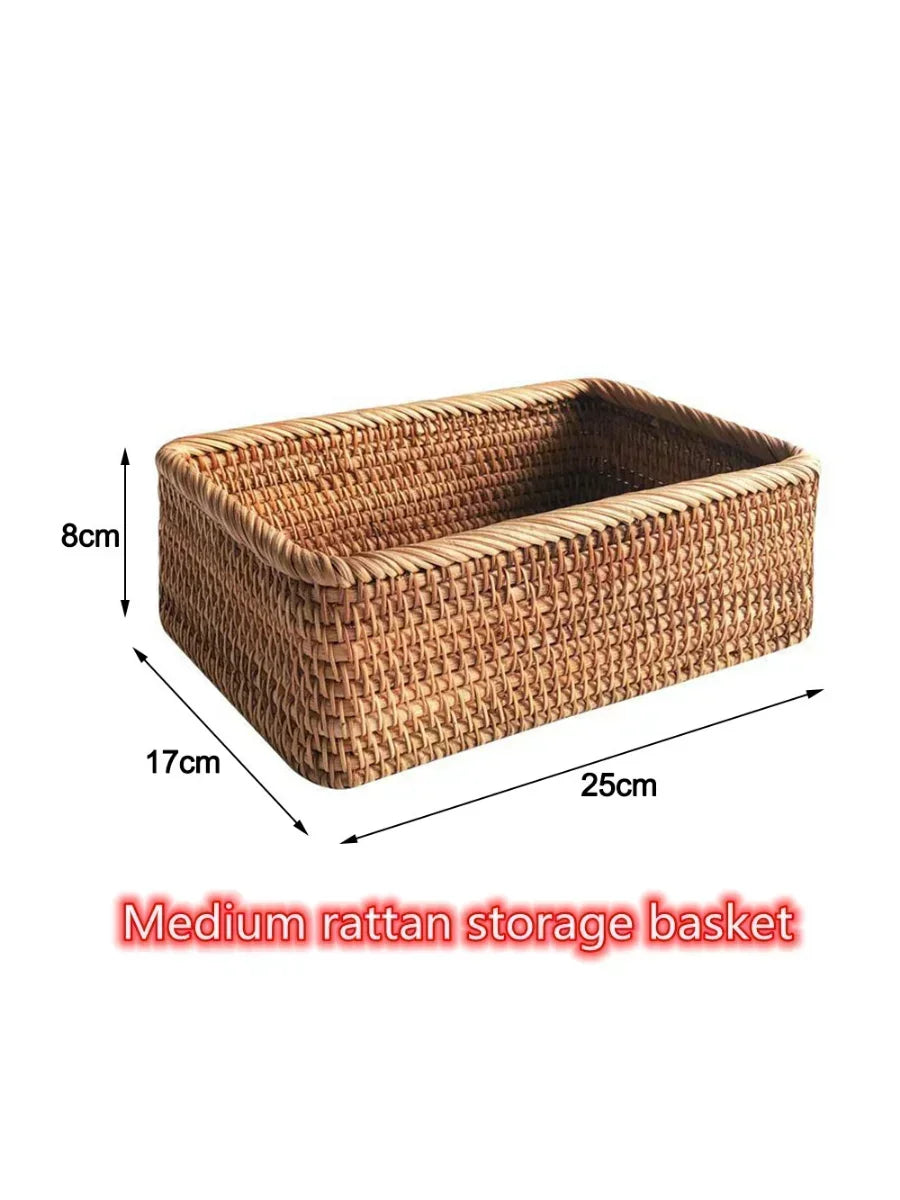 Handwoven Rectangular Rattan Wicker Storage Basket