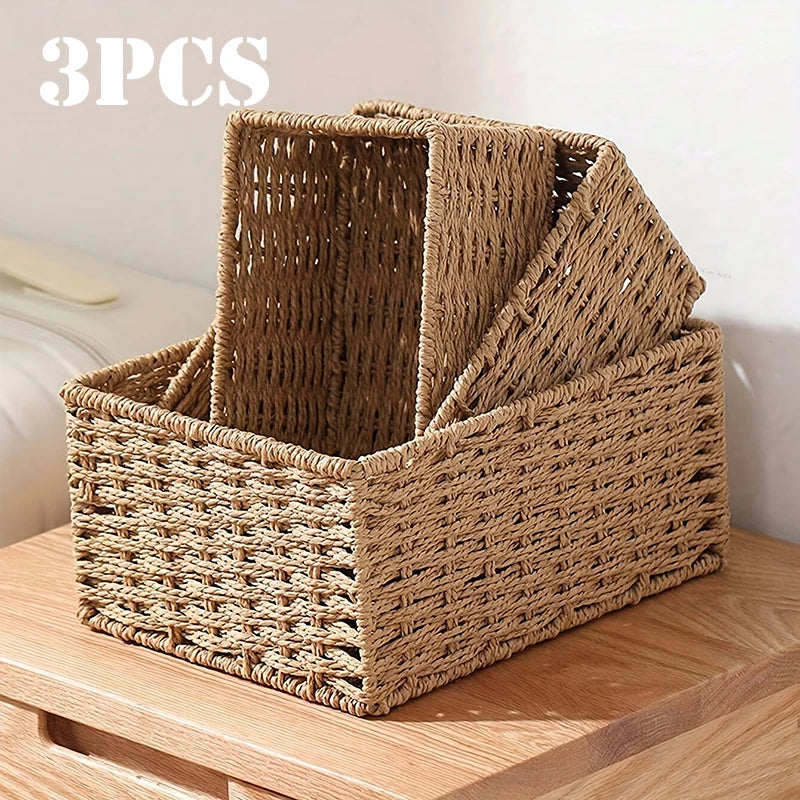 3-Piece Paper Rope Woven Storage Basket Set