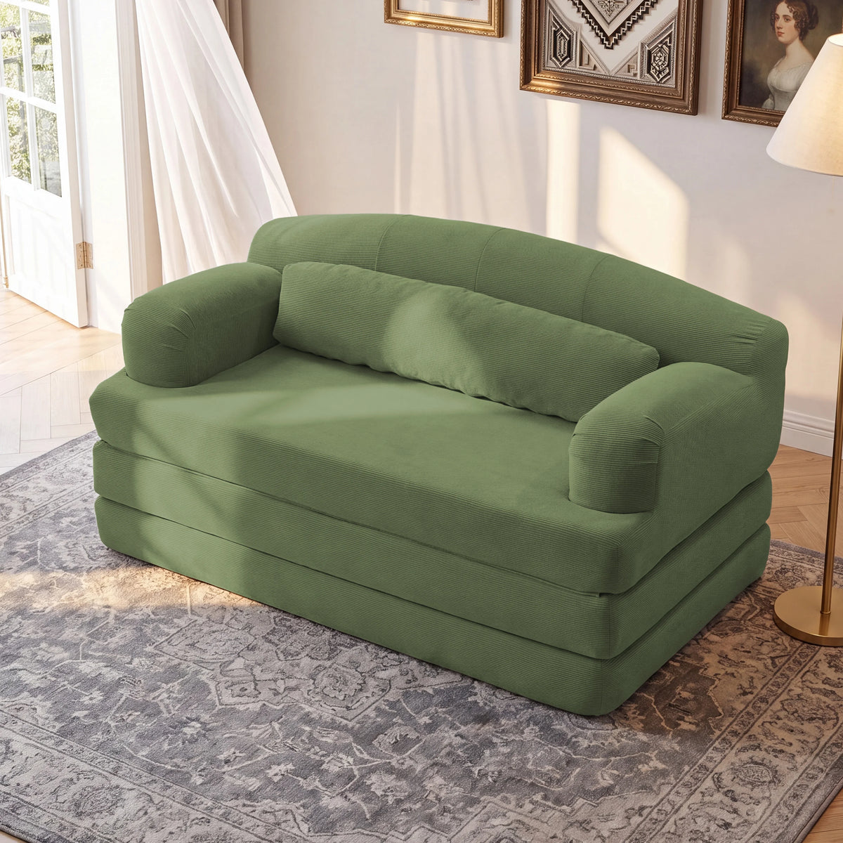 Foldable Corduroy Sofa Bed with Removable Cover