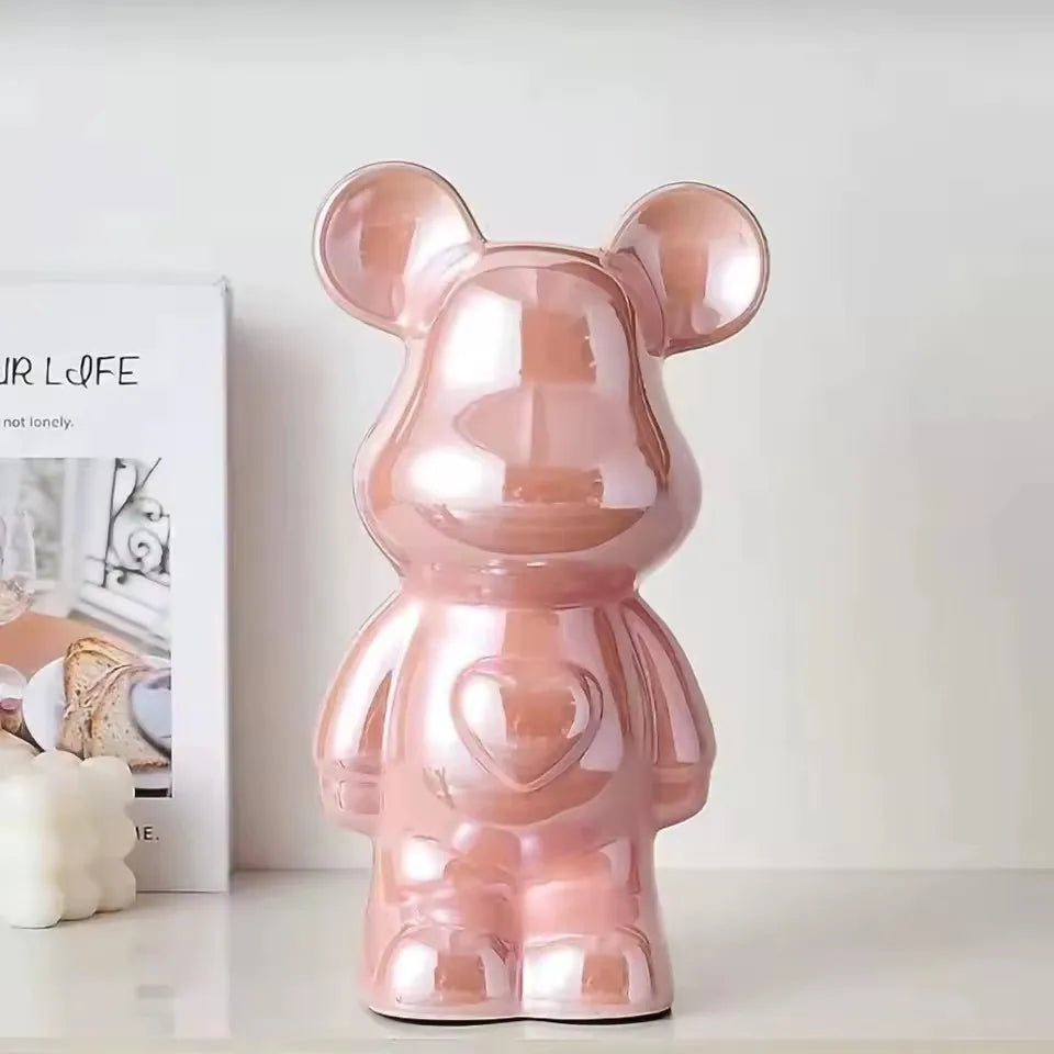European Electroplated Ceramic Bear Figurine for Home Decor
