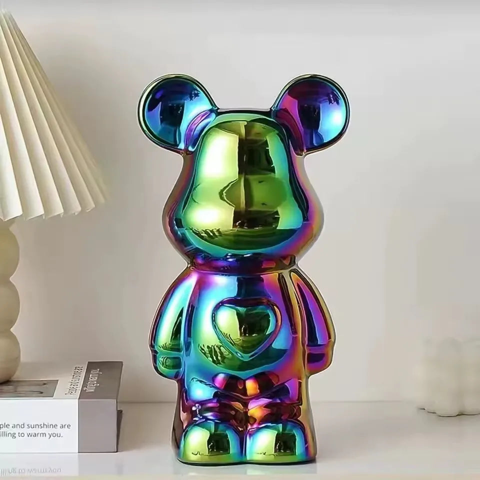 European Electroplated Ceramic Bear Figurine for Home Decor