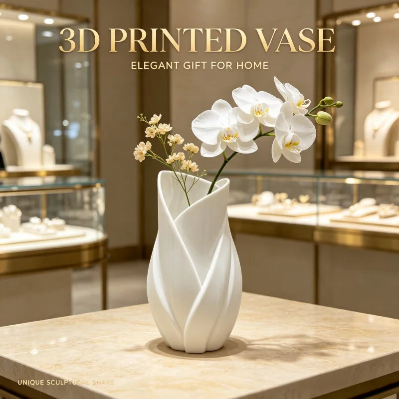 Petal-Shaped Matte White Decorative Vase with Curved Design