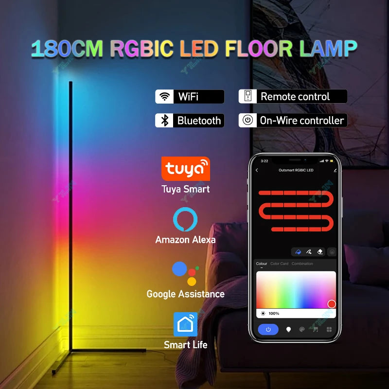 145/180cm RGBIC Smart Floor Lamp with Tuya App Control