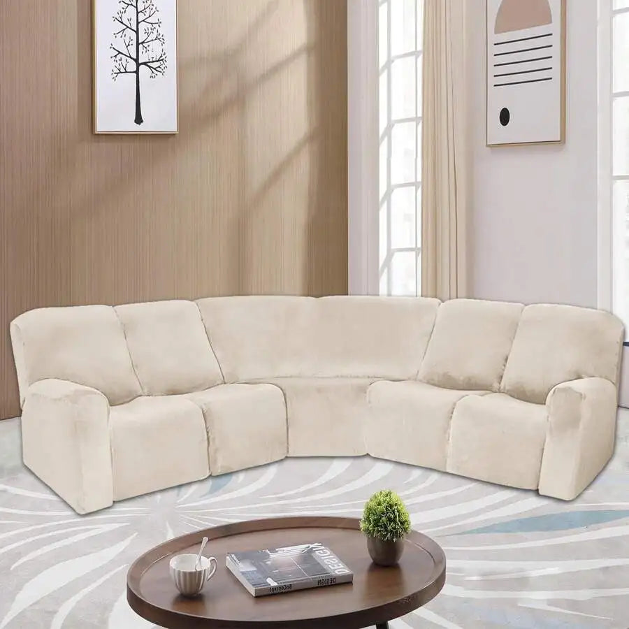 5-Seater L-Shaped Velvet Stretch Sofa Cover