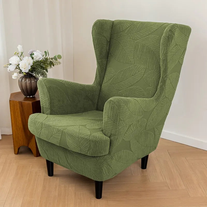 Jacquard Elastic Wingback Chair Cover with Cushion Cover