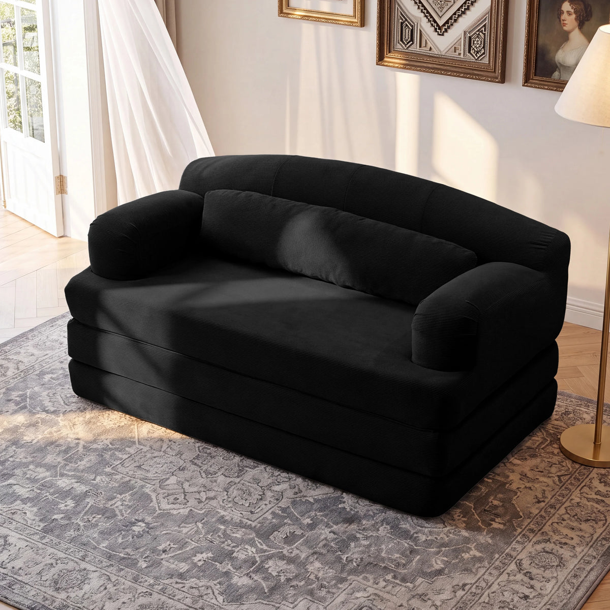 Foldable Corduroy Sofa Bed with Removable Cover
