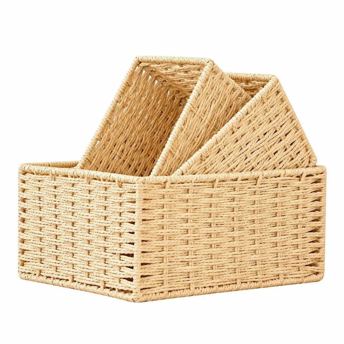 3-Piece Paper Rope Woven Storage Basket Set
