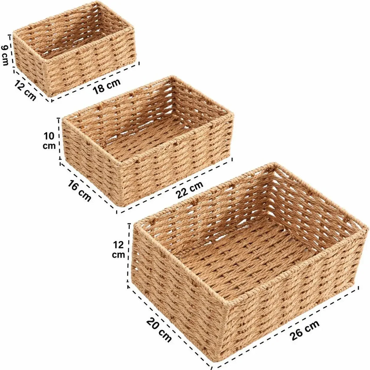 3-Piece Paper Rope Woven Storage Basket Set