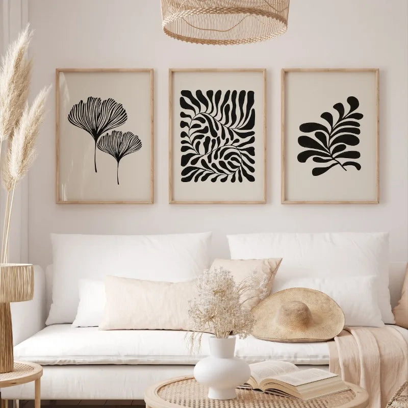 Minimalist Boho Matisse Botanical Leaves Canvas Wall Art