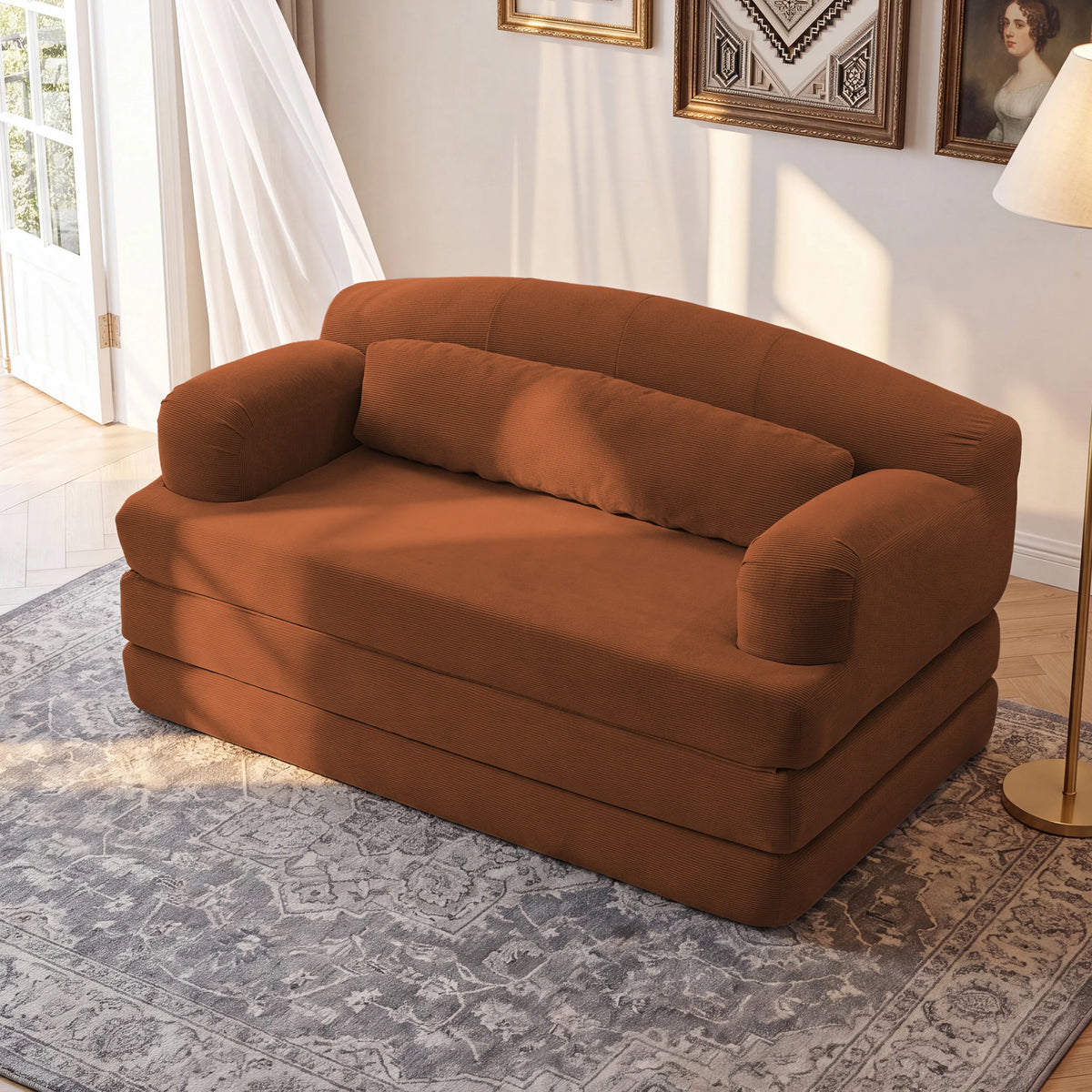 Foldable Corduroy Sofa Bed with Removable Cover