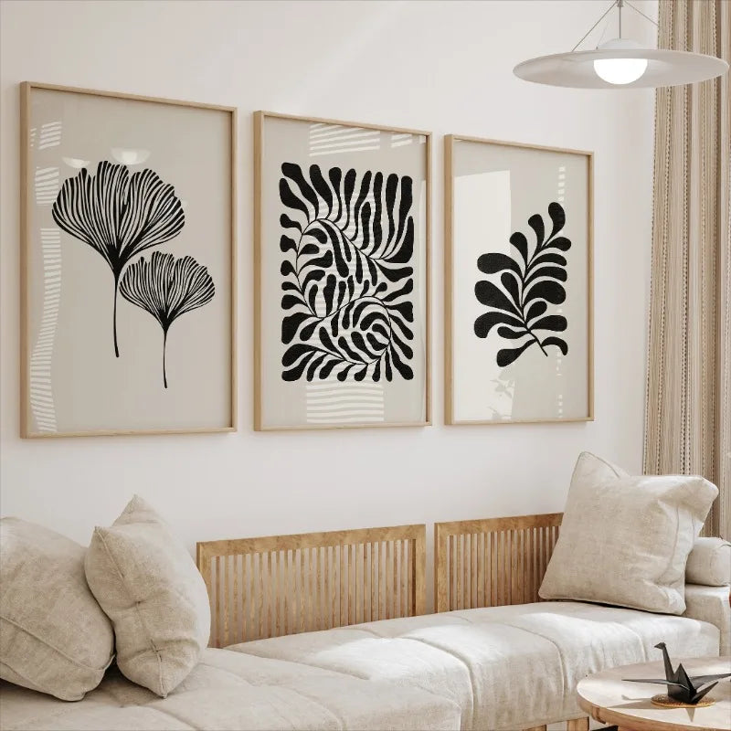 Minimalist Boho Matisse Botanical Leaves Canvas Wall Art