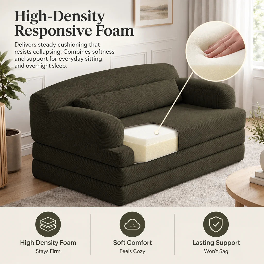 Foldable Corduroy Sofa Bed with Removable Cover