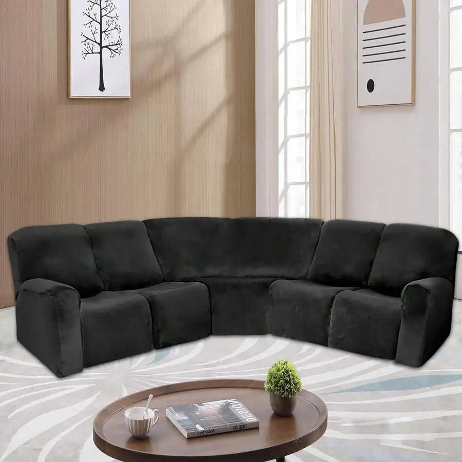 5-Seater L-Shaped Velvet Stretch Sofa Cover