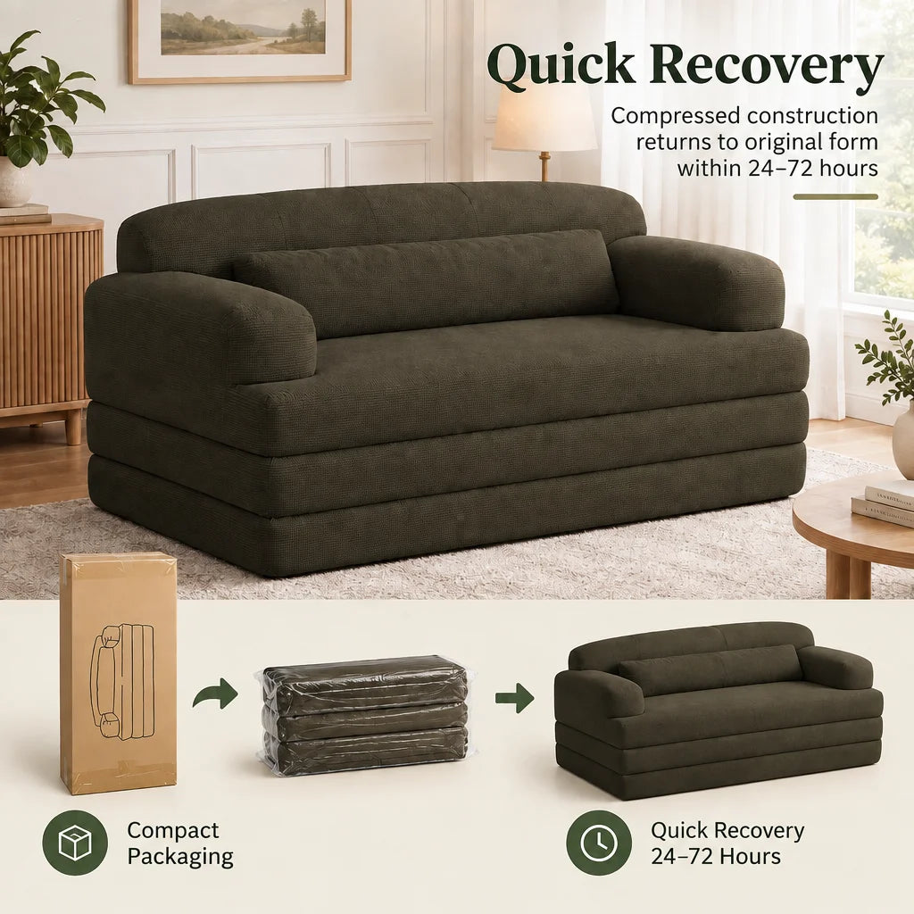 Foldable Corduroy Sofa Bed with Removable Cover