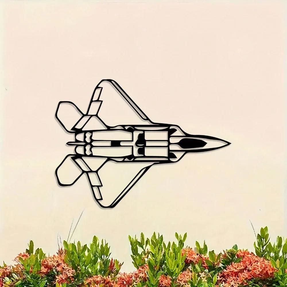 Vintage Powder-Coated F-22 Raptor Fighter Jet Wall Art