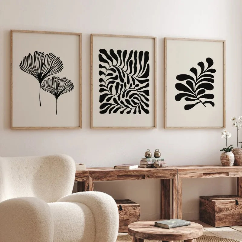 Minimalist Boho Matisse Botanical Leaves Canvas Wall Art