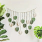 Boho Macrame Wall Hanging with Green Leaves and Feathers
