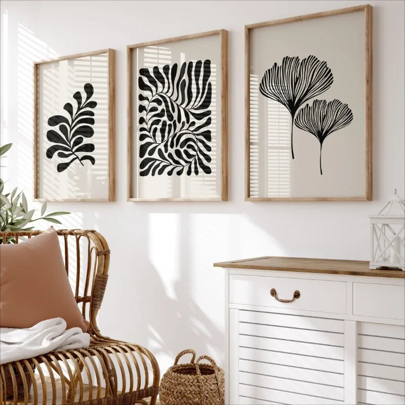 Minimalist Boho Matisse Botanical Leaves Canvas Wall Art