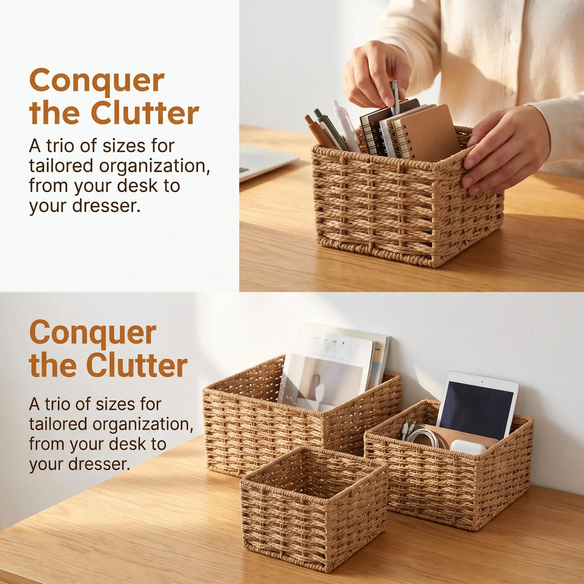 3-Piece Paper Rope Woven Storage Basket Set