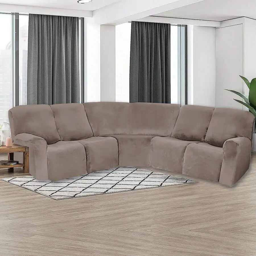 5-Seater L-Shaped Velvet Stretch Sofa Cover