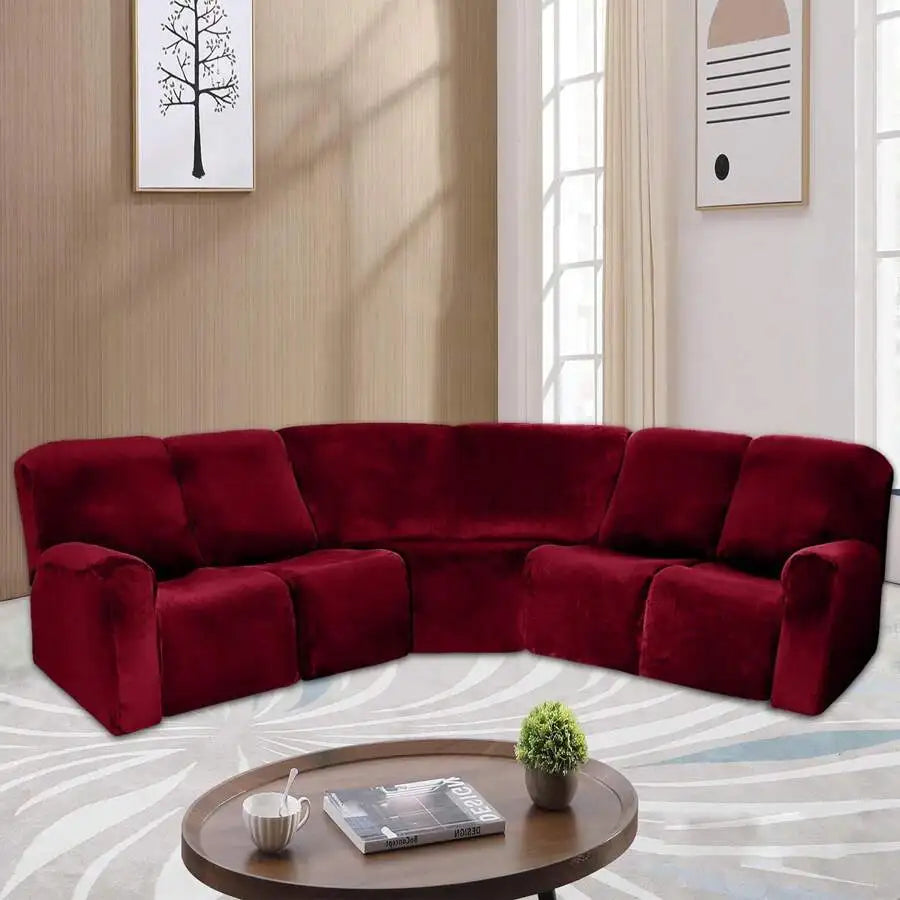5-Seater L-Shaped Velvet Stretch Sofa Cover