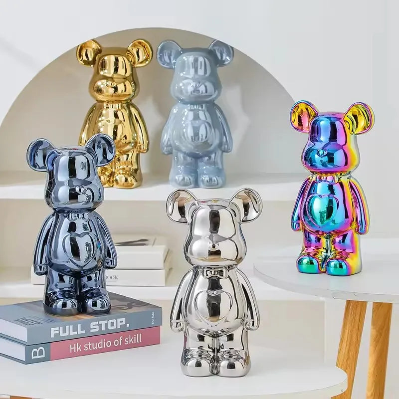 European Electroplated Ceramic Bear Figurine for Home Decor